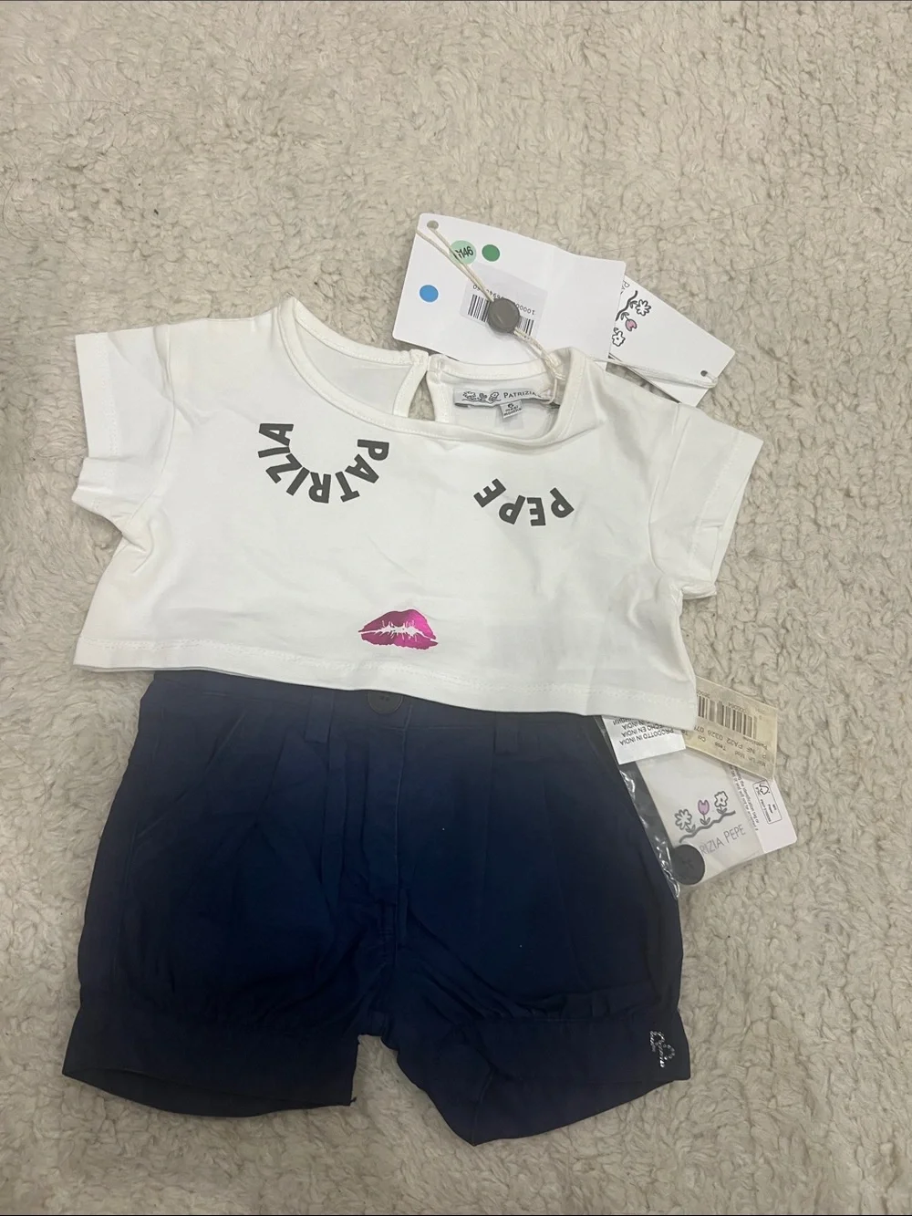 Patrizia Pepe White Crop Tee with Navy Shorts Kids Matching Set